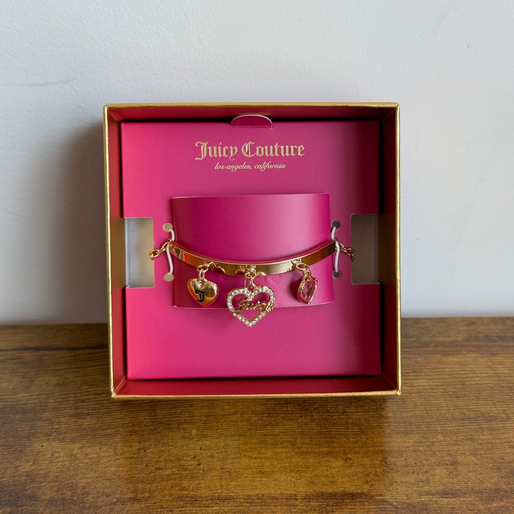 New Juicy Couture Gold Tone Charm Bracelet Heart Pink JC Jewelry Women